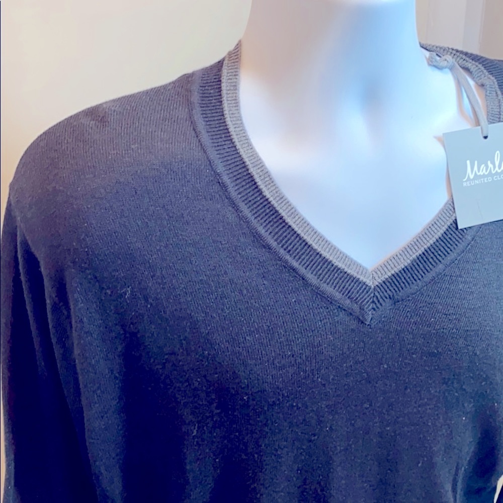 Marled Black V-Neck Cotton/Viscose Stretch Sweater MED NWT - Picture 5 of 10
